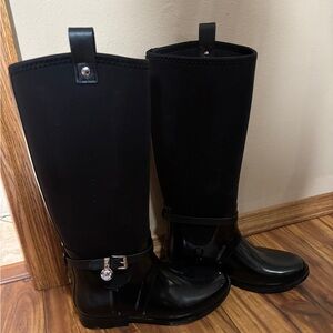 MICHAEL Michael Kors Black Tall Rain Boots with Logo Charm